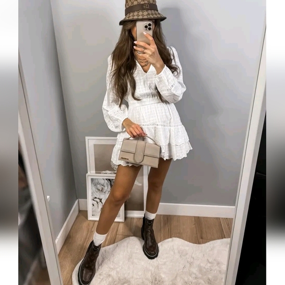 Zara * embroidered lace insert dress white flowy boho - Picture 7 of 11